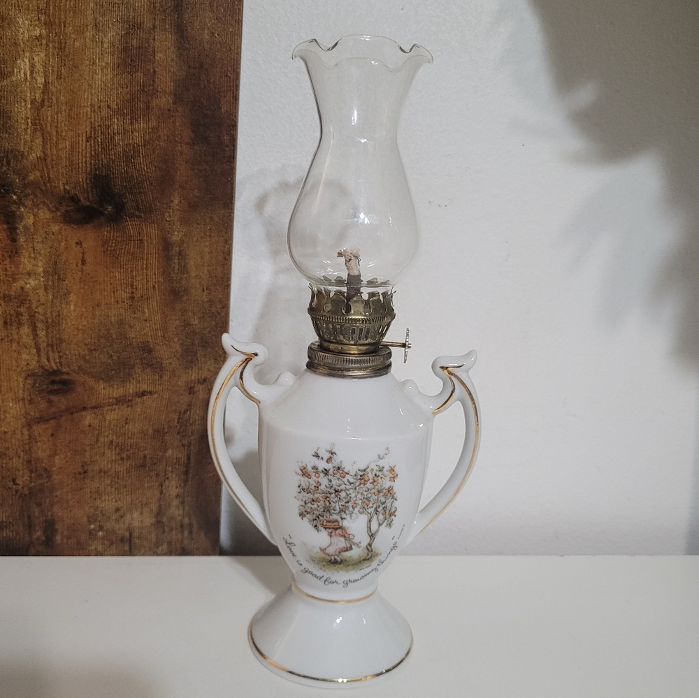 Vintage Holly Hobbie White Genuine Porcelain Mini Oil Lamp